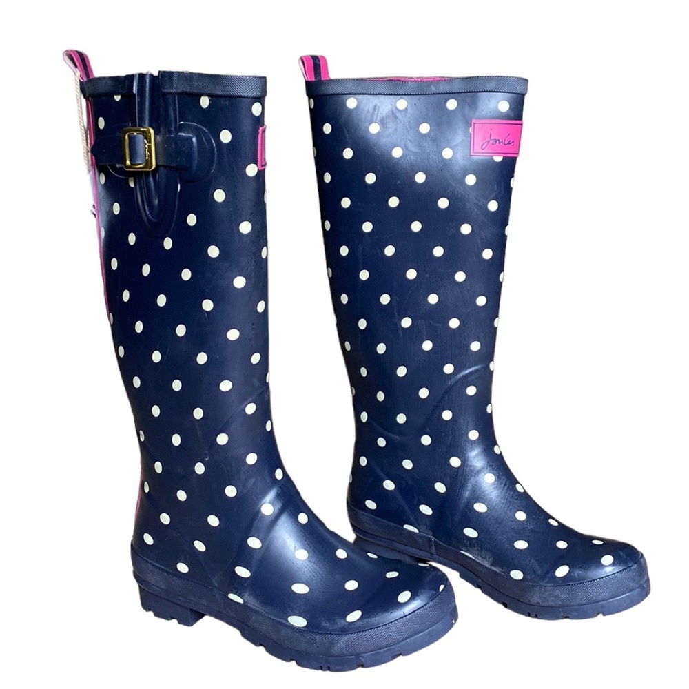 Joules Wellies - Tall Rain Boots Size 9 Navy, Pink, and White. NWT.